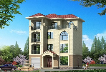 占地124㎡四層自建房屋設(shè)計(jì)圖，三樓帶有廚房，可兩戶同時(shí)居住