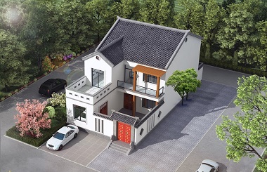 徽派二層自建房屋設(shè)計(jì)圖，帶有小院子