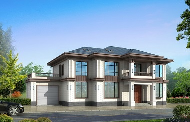 二層中式自建別墅設(shè)計(jì)圖，帶有室內(nèi)車庫(kù)