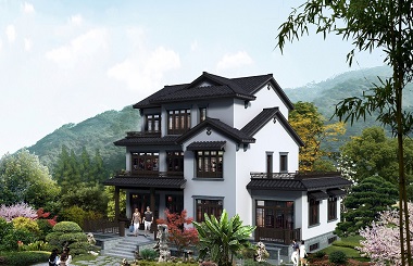 富有江南氣息的高端三層自建別墅設(shè)計(jì)圖，帶有地下室