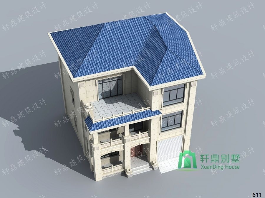 農(nóng)村三層帶車庫自建別墅設(shè)計圖俯視效果圖.jpg