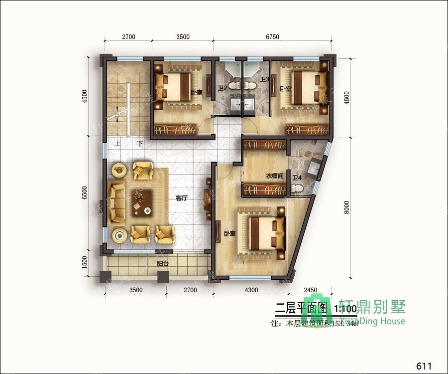 農(nóng)村三層帶車庫自建別墅設(shè)計圖二層平面.jpg