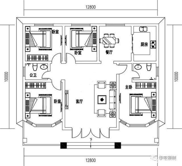 　該村一樓平頂別墅的設(shè)計(jì)圖售價(jià)10萬元，父母住得很舒適,兒女也放心