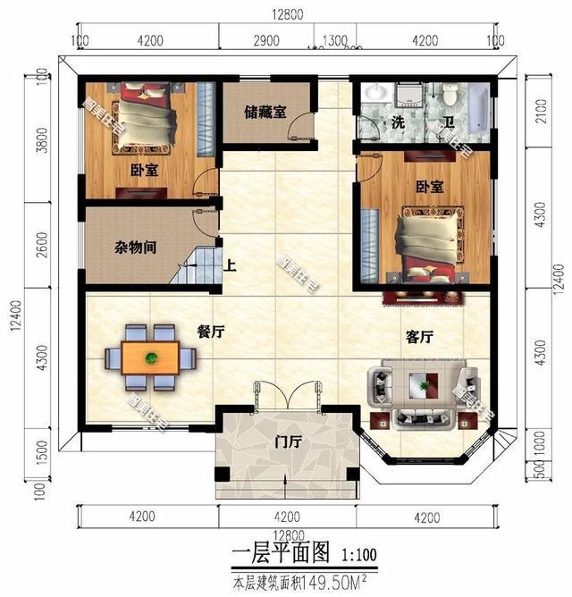 下面兩棟面寬尺寸均為12.8米的二層別墅，第一棟別墅廚房單獨建，外觀都非常驚艷，第二棟別墅外墻面貼滿了文化石。