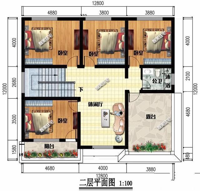 下面兩棟面寬尺寸均為12.8米的二層別墅，第一棟別墅廚房單獨建，外觀都非常驚艷，第二棟別墅外墻面貼滿了文化石。