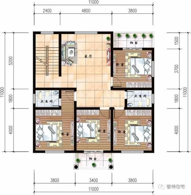 兩棟建筑尺寸相同的別墅，1111米，從各個(gè)角度看都是簡歐洲風(fēng)格。有時(shí)候宅基地很大，但我不想建太大的別墅。主要原因是房子越大，成本越高!