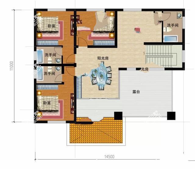 四層的鄉(xiāng)村別墅設(shè)計(jì)有斜屋頂，第一個(gè)客廳是空的，非常時(shí)尚有陽光的房間！