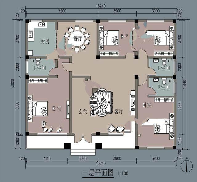 我向你們展示一套新農(nóng)村的平面圖，寬15米，深13米。它計(jì)劃建在豫北的農(nóng)村。這間公寓怎么樣？