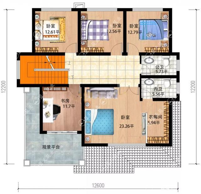 12.6米x 12.2m米經(jīng)濟別墅設計圖