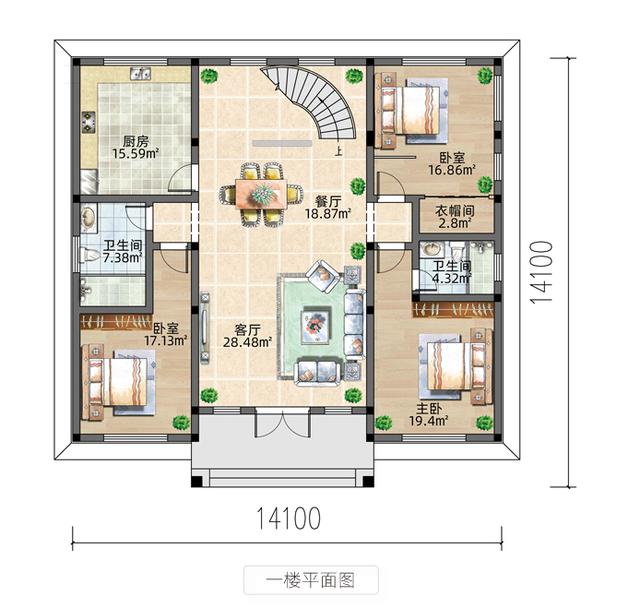 14.1×12.2米復式別墅，