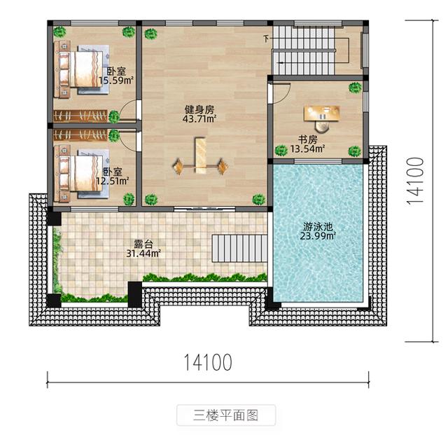 14.1×12.2米復式別墅，