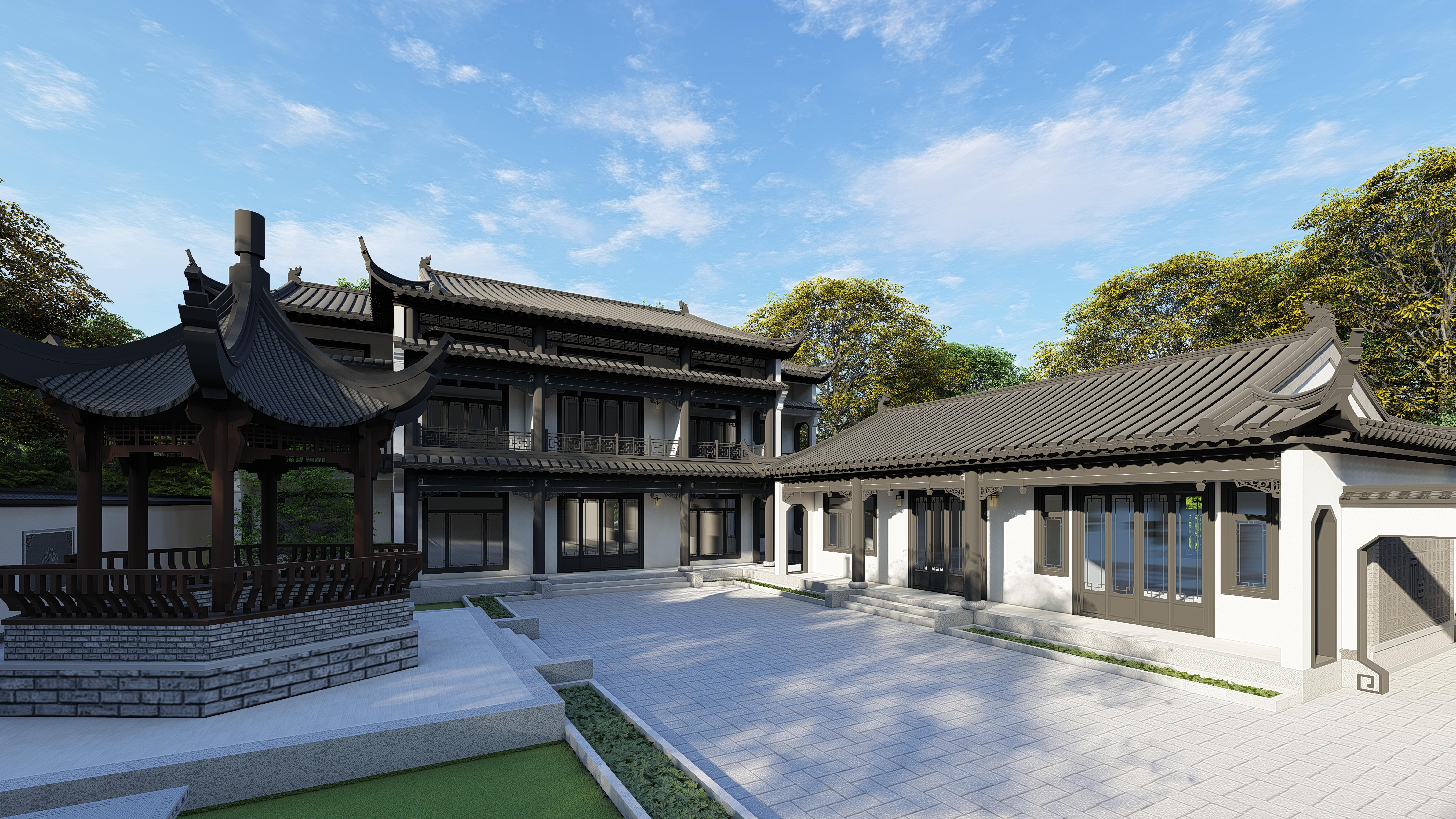 富有中式之美的鄉(xiāng)村二層中式別墅，鄉(xiāng)村二層別墅效果圖